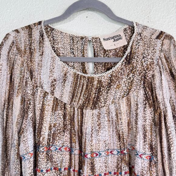 Savanna Jane Top Women Large Embroidered Southwest Boho Western Metallic Shimmer - Picture 4 of 12